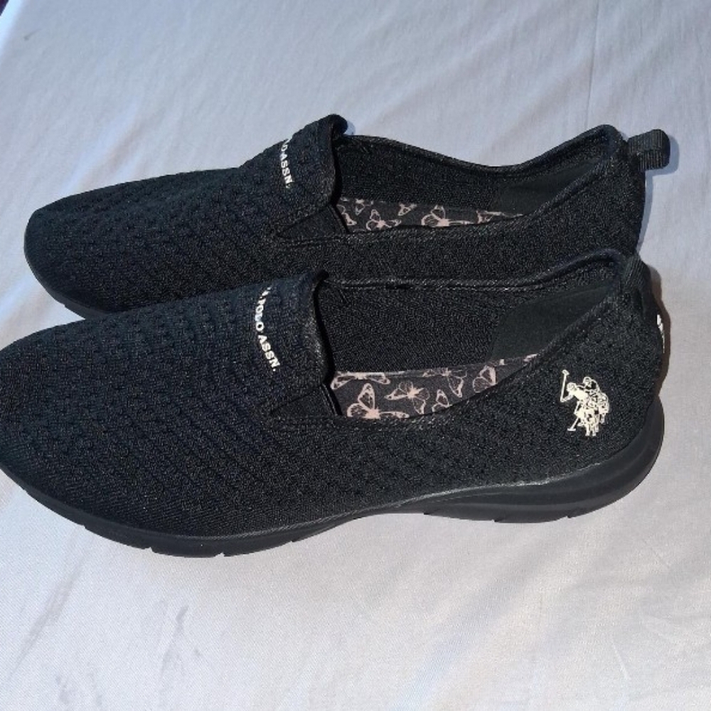 U.S. Polo Assn. Women's Black Knit Slip-On Sneakers